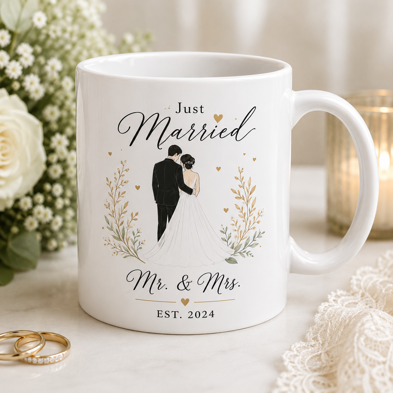 Custom wedding favour mugs — bulk order, Gold Coast